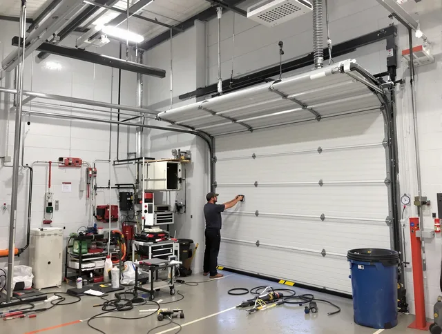 Boynton Beach Garage Door Repair certified technician performing commercial door repair at a Boynton Beach business facility