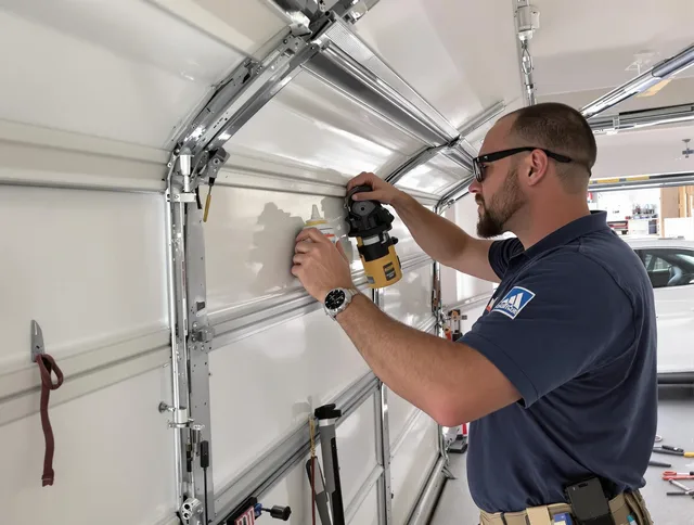 Boynton Beach Garage Door Repair technician quieting a noisy garage door in Boynton Beach