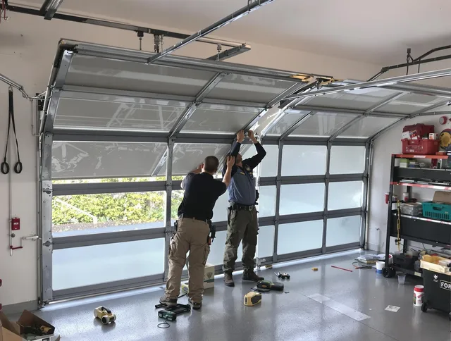 Boynton Beach Garage Door Repair expert performing precise panel replacement on Boynton Beach garage door